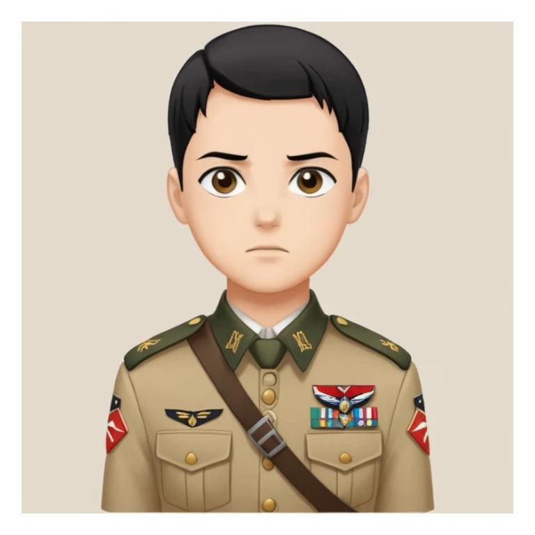Levi Ackerman with black undercut hair, stern face, Scout Regiment uniform, against yellow background sticker