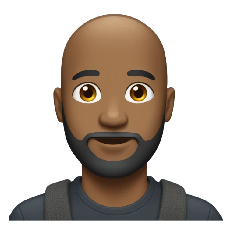 Bald black man with a beard and a beanie sticker