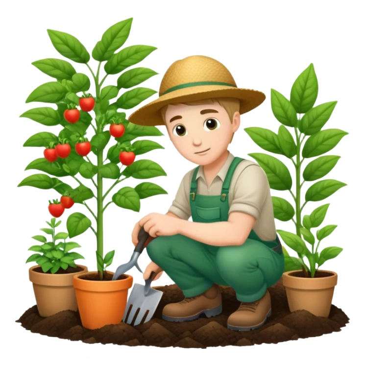 diligent young white male gardener planting sticker