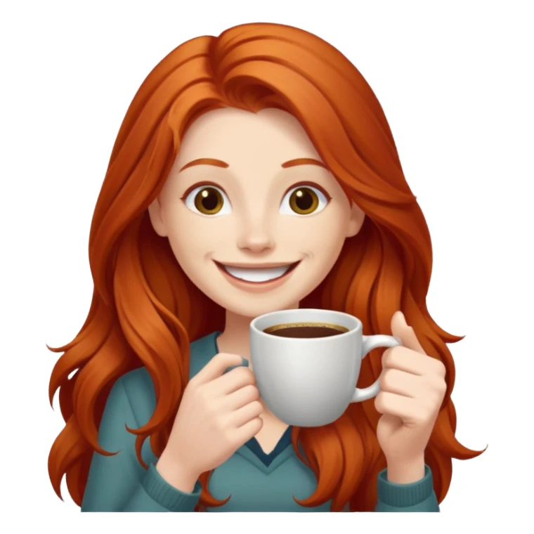 Excited long haired redhead drinking coffee with a sign in front saying GTSY sticker