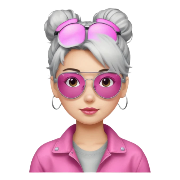 Girl with silver messy hair bun with pink aviators sticker