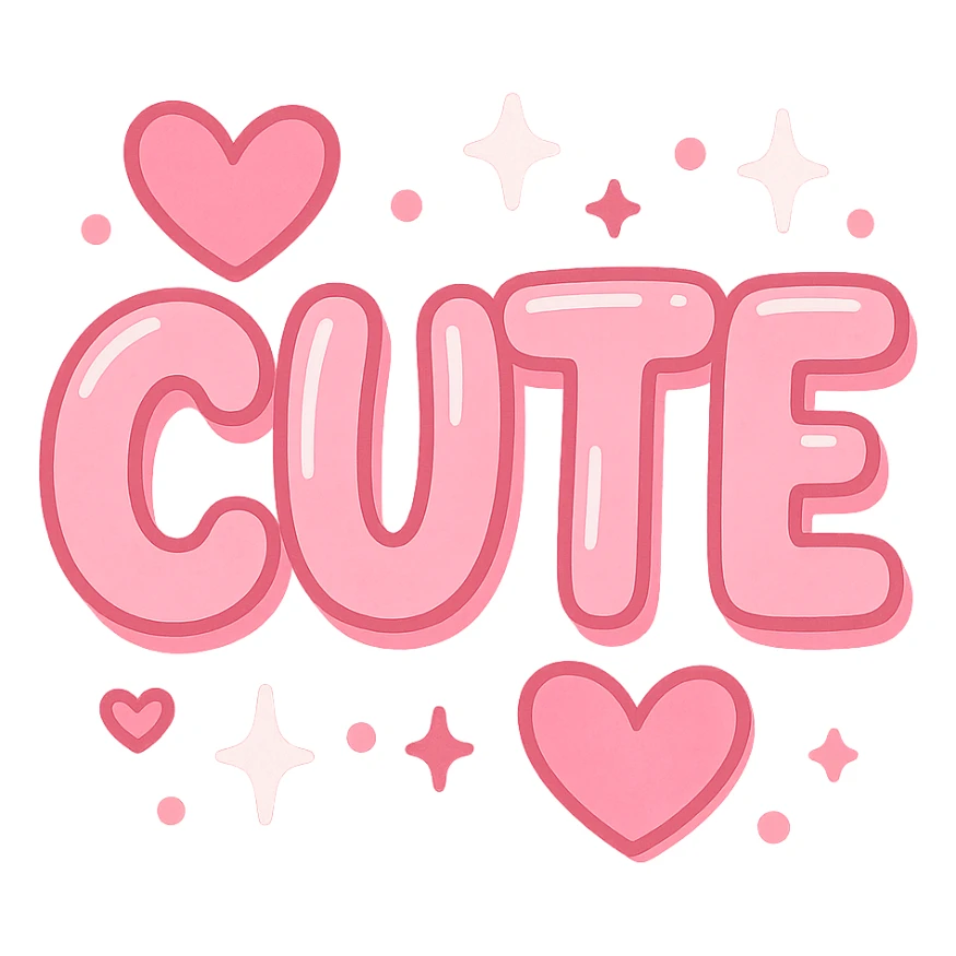 the word 'cute' in a creative, pink-themed style sticker