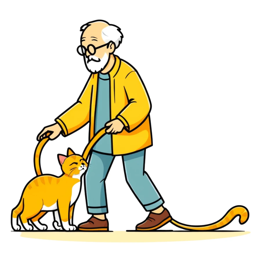 old blind man accident stepping on ￼￼golden cat’s tail  sticker