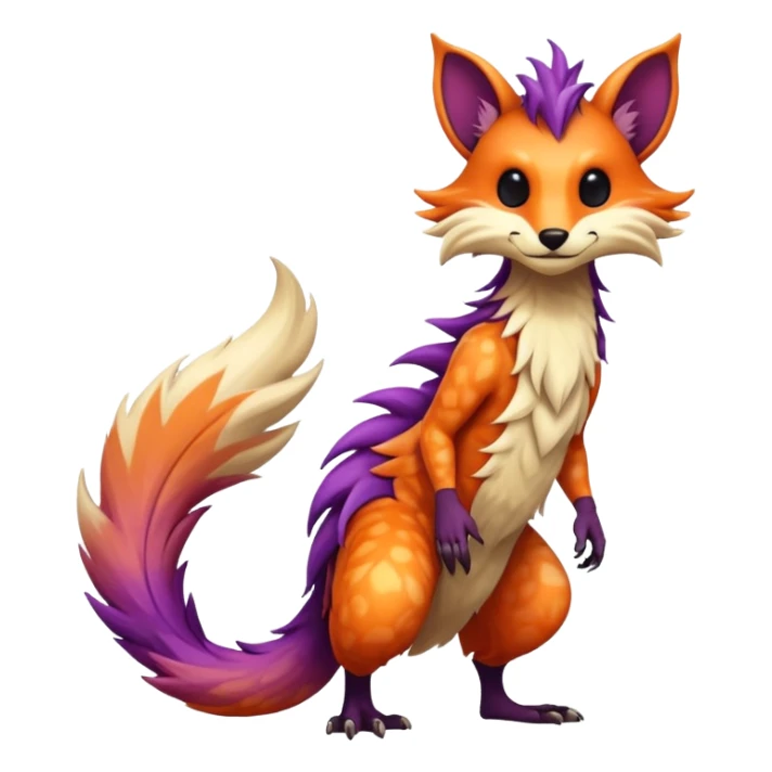 Cool randomly colored colorful furry anthropomorphic fantasy-Vernid-creature by LiLaiRa with a long tufted tail with edgy markings (full body) sticker