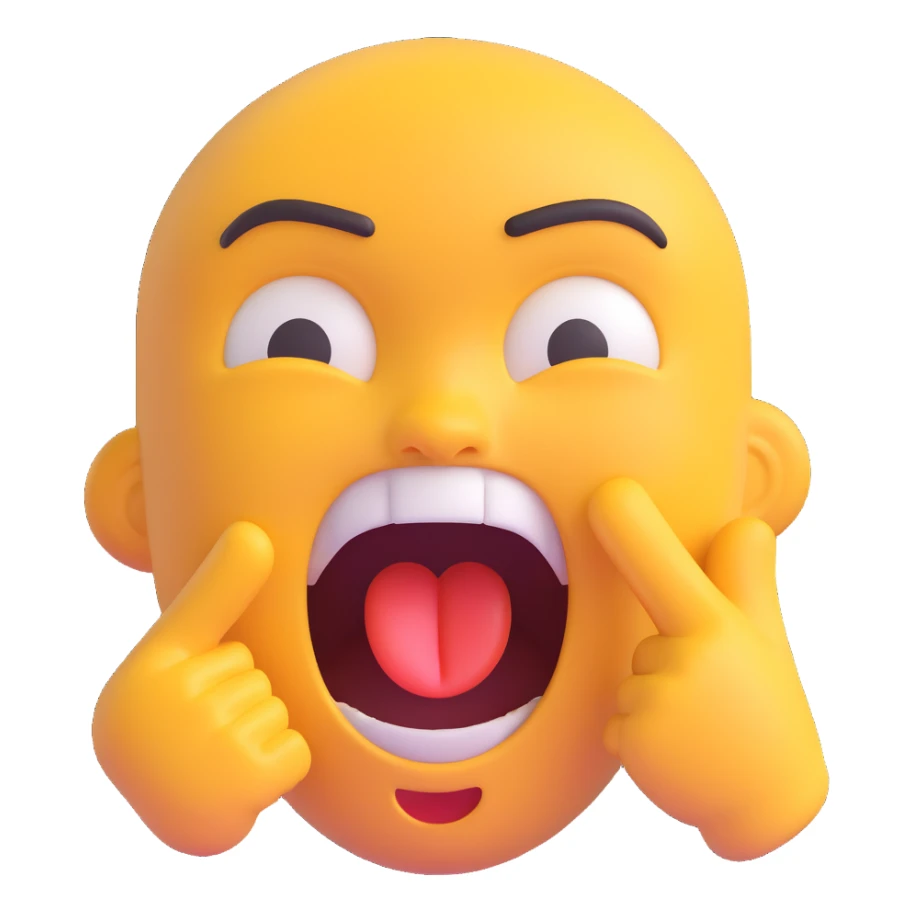 emoji-style face with a furious expression, mouth open as if yelling, implied rude gesture sticker