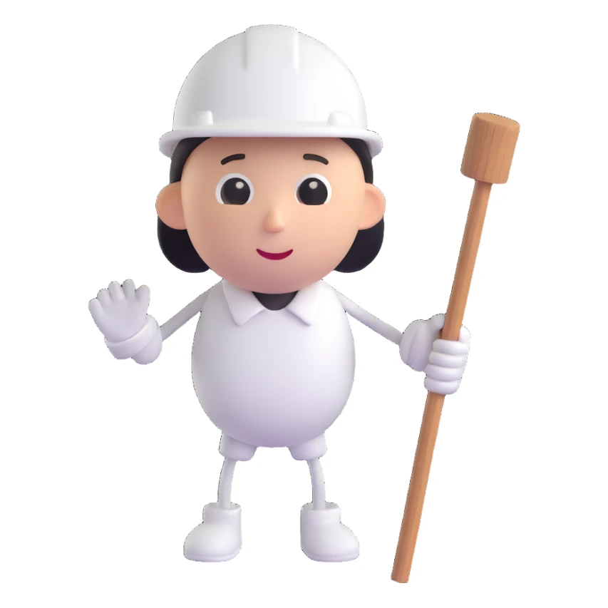 A cute circle character with white hard hat and stick arms and feet sticker