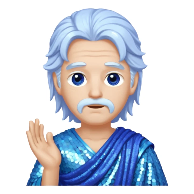 Uranus Sky God with long white hair, periwinkle sequin toga sticker