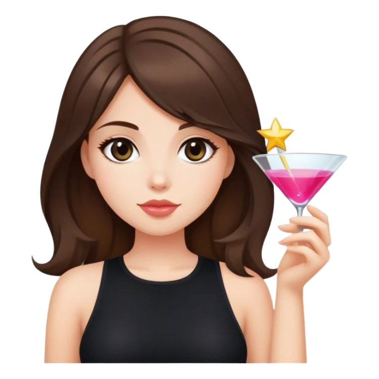 brunette hair down girl black top holding a cosmo sticker