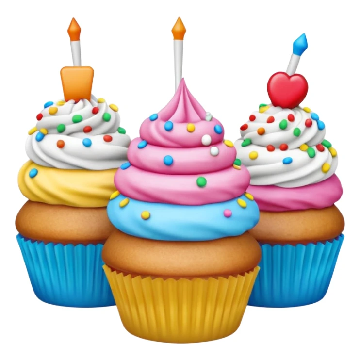 A 3D cartoon poster advertising cupcakes, with bright colors and clean typography, Memoji-style. sticker