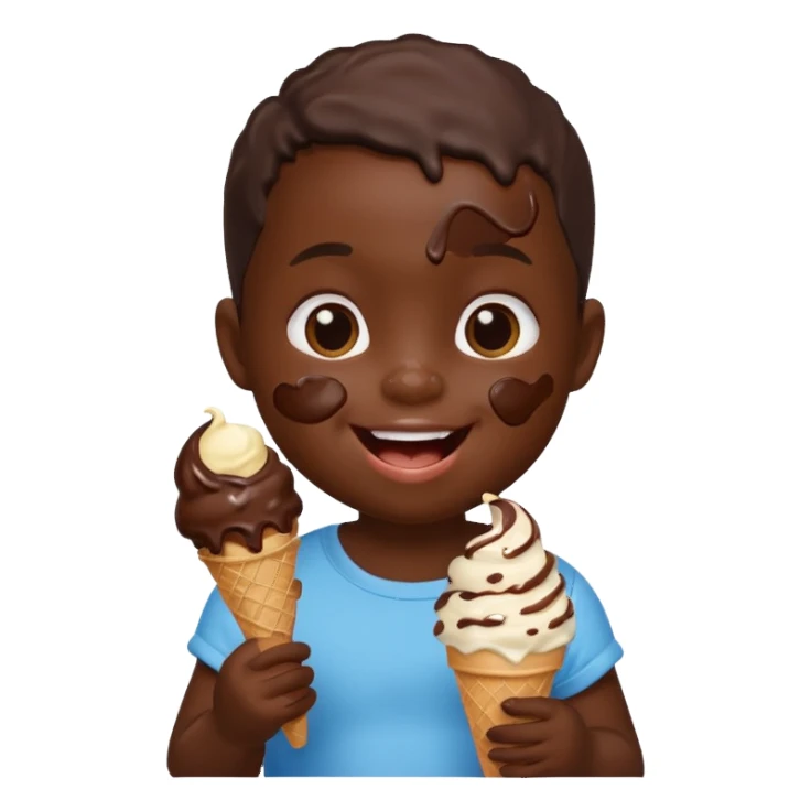 a little black sitting baby, eat ice cream sticker