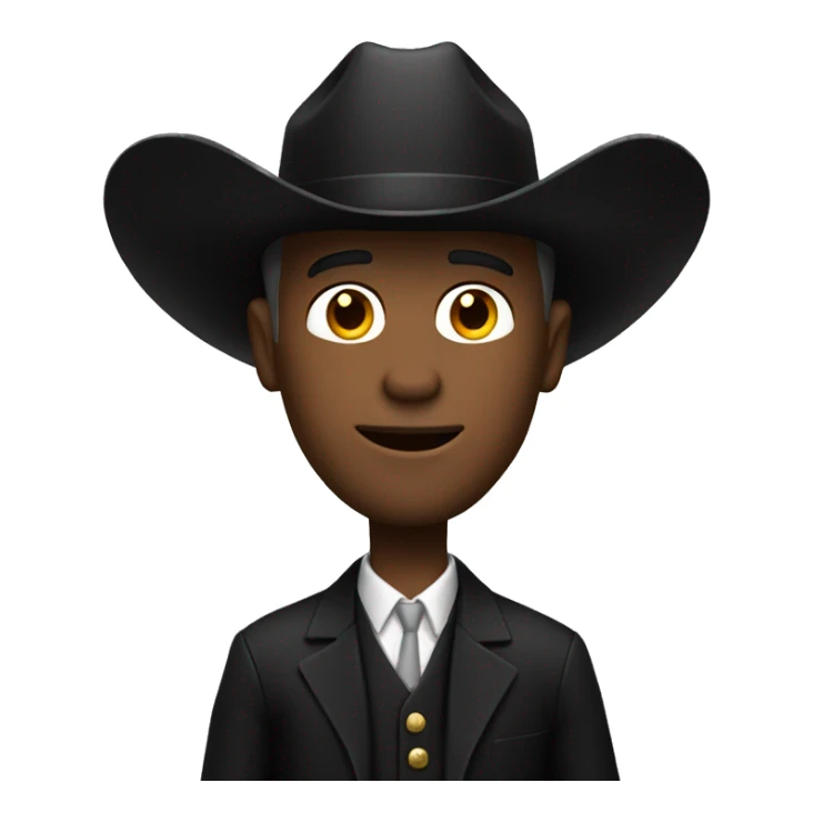 White man in a black suit with a cowboy hat sticker