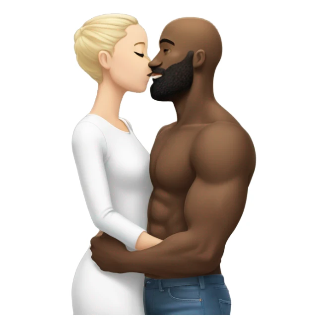 White brunette kissing muscular black bald man with beard sticker