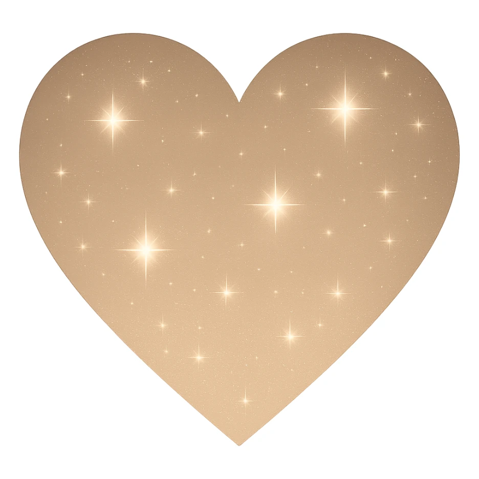 Modify the heart with a night sky gradient to beige night theme with a beige gradient, more stars, and a soft glow. Remove the background entirely  sticker