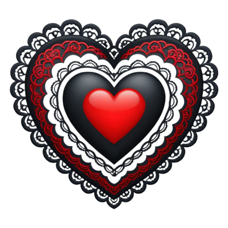 black heart with red center and white lace sticker