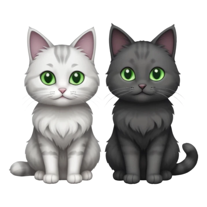 one dark grey and white cat and one completely solid dark grey cat with green eyes and only white paws sticker