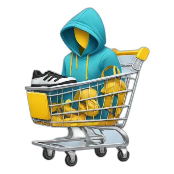shopping cart with sneakers and hoodie inside sticker