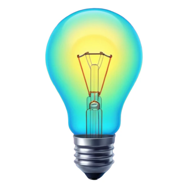 Generate a high-quality image of a glowing neon light bulb, bright vibrant colors, realistic glow effect, smooth gradient colors, no human figures, no facial features, no brand markings, simple dark background, high-reso

 sticker