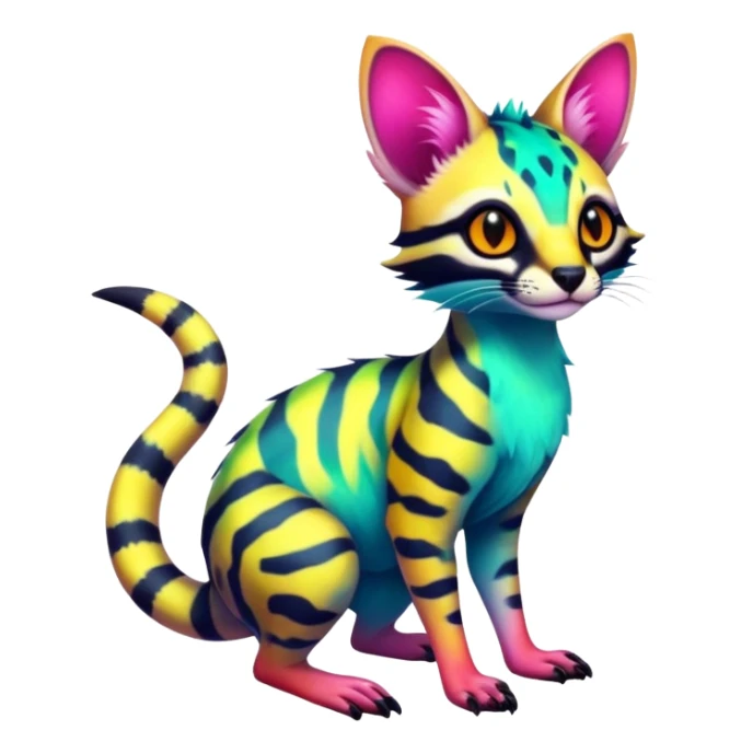 Exotic randomly colored colorful light cute lush neon-colored brightly colored Fakémon-Fionbri-Vernid-Genet-creature with markings (full body) sticker