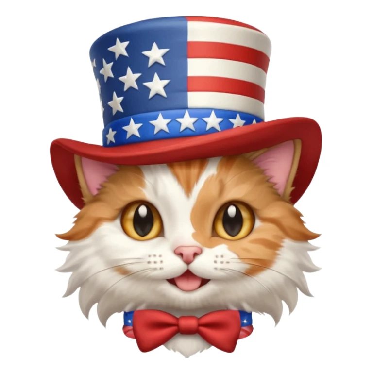 happy kitten wearing an american flag top hat sticker