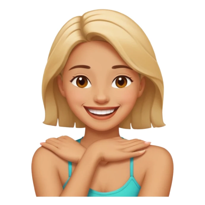 Girl laughing with arms crossed on neck sticker