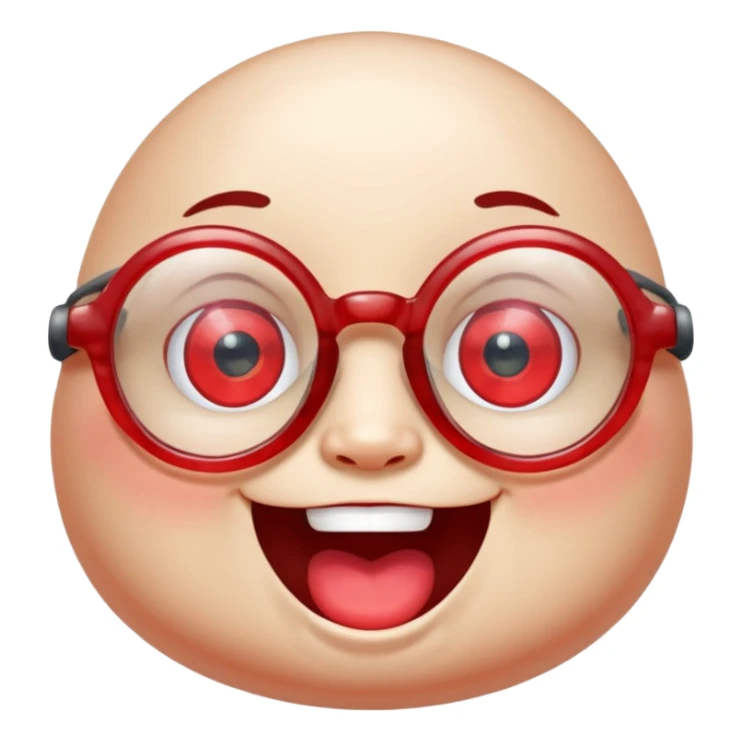 A single chubby crystal gemstone character wearing cute round glasses, chunky and irregular with faceted sides, [red], big glossy eyes behind the glasses and a wide happy smile, , high detail, soft lighting, centered on a plain dark background sticker