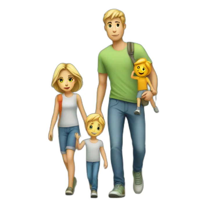 Young white Familie with boy skinny casual walking sticker