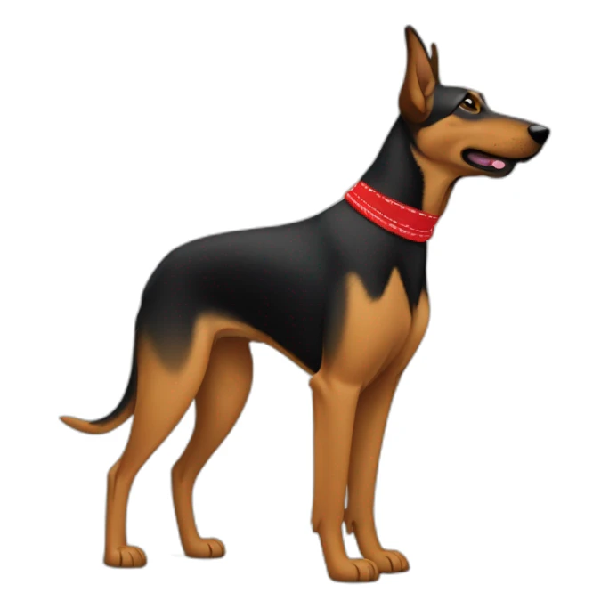 75% Coonhound 25% German Shepherd mix dog wearing small plain red bandana side view full body in profile left facing sticker