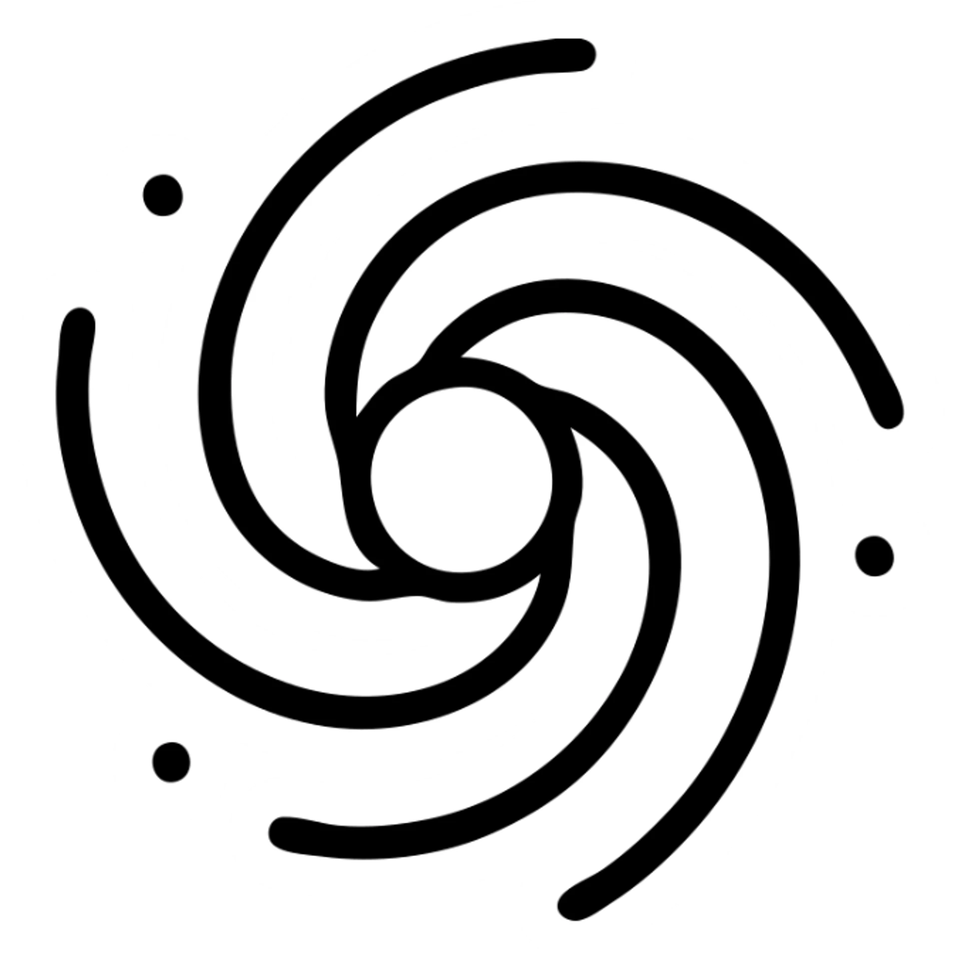 flat outlined icon of a stylized spiral galaxy with a bright center, black outlines, minimal details, no text sticker