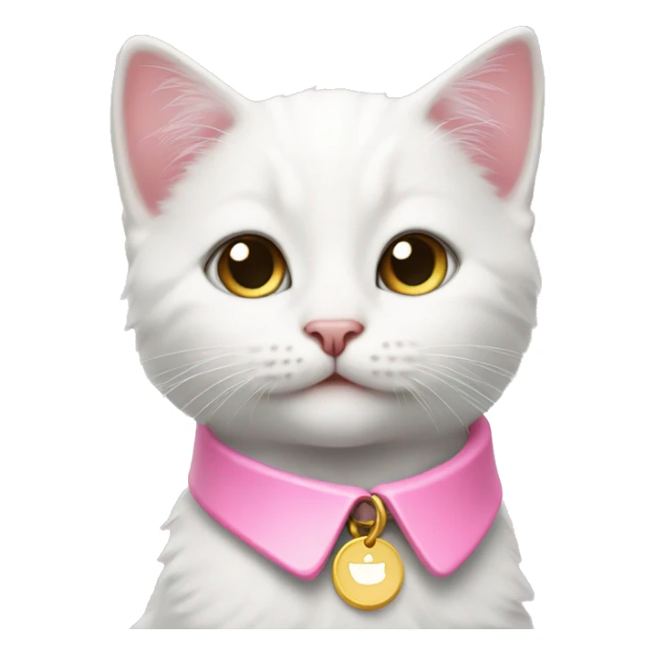 Cute white kitten wearing a pink collar sticker