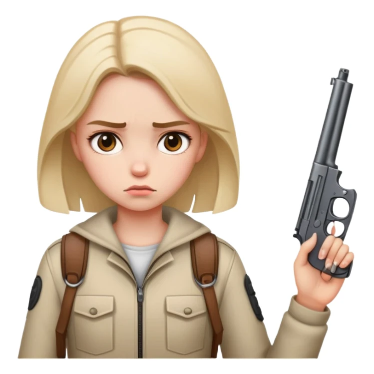 girl looking sad with a gun nearby sticker