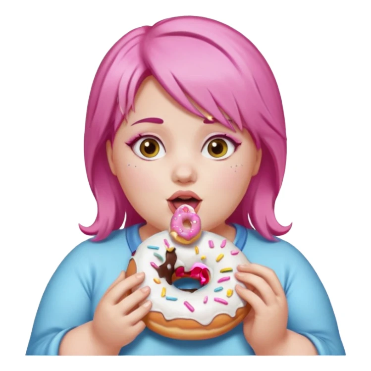 fat girl with pink hair eating donuts sticker