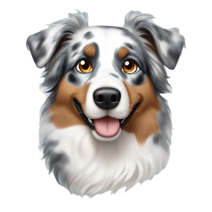 australian shepard dog blue merle with one blue and and one brown eye with gray fur around his eyes and brown till the fur around his nose which is white sticker