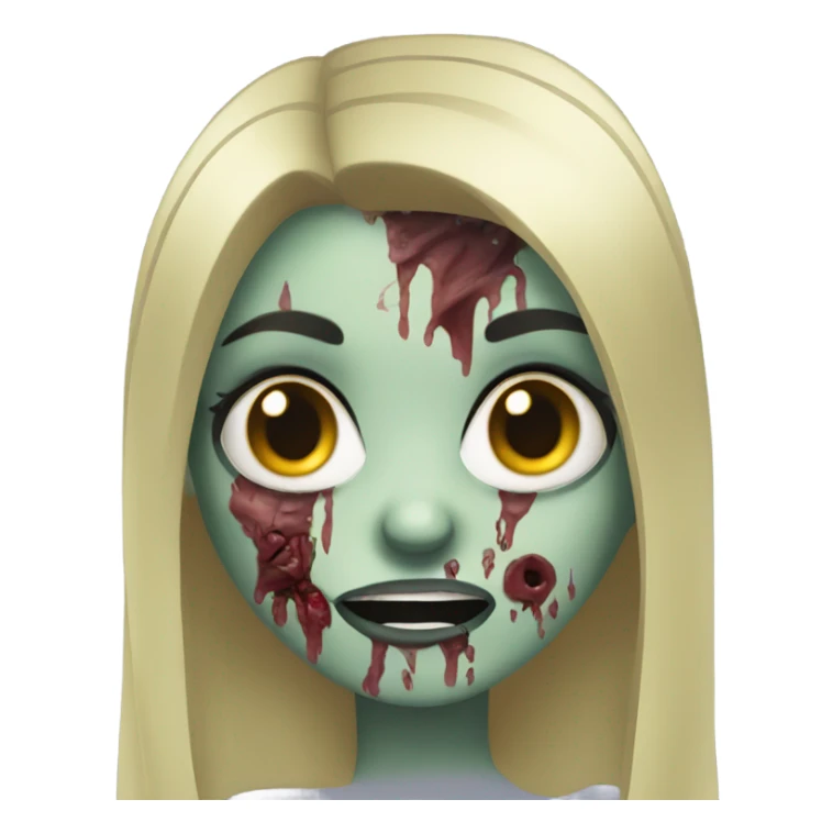 girl zombie with black long hair with teeth and serious face  sticker