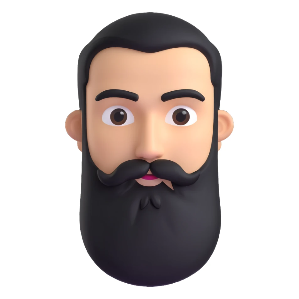detailed 3d man with full beard and prominent unibrow sticker