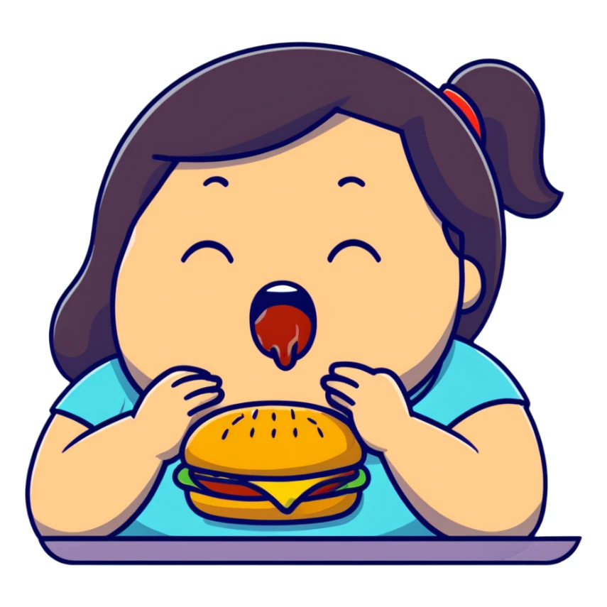 fat girl crying and eating a burger sticker