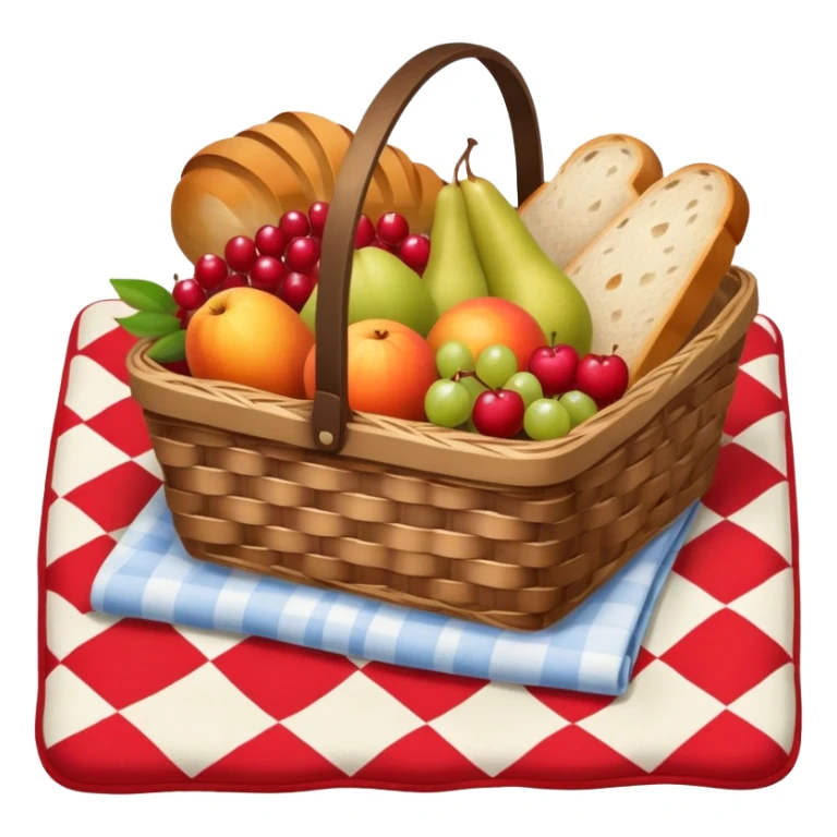 picnic basket with fruit and bread on a checkered blanket sticker
