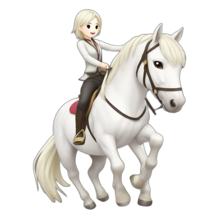 white horse riding japanese cute girl sticker