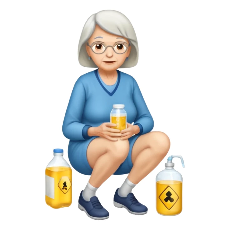 mulher idosa com as pernas cruzadas segurando xixi sticker