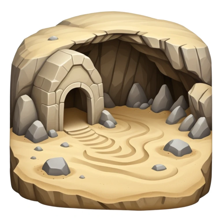 generate realistic detailed cave in 3d style with sand  sticker