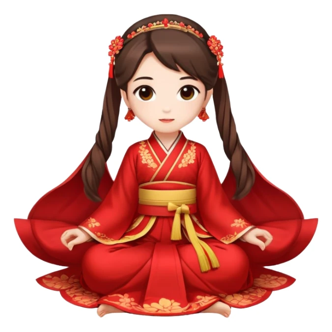 Beautiful girl wearing red Hanfu wedding dress sitting sticker