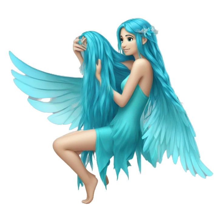Beautiful, fairy, blue, turqoise, long hair, big wings sticker