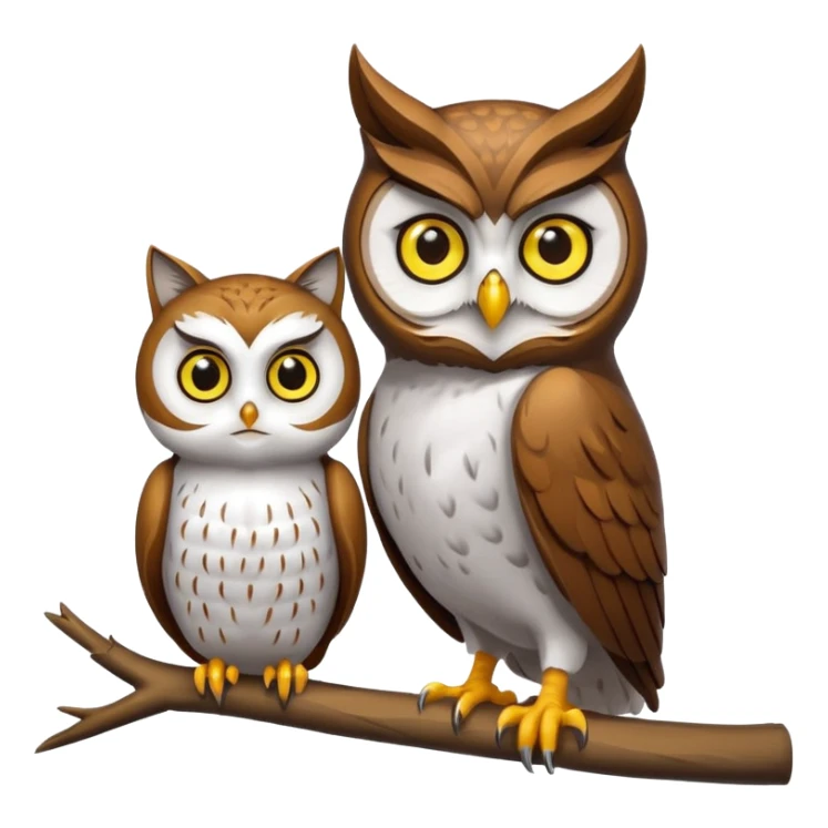 Owl on a branch with a cat's head with only one owl sticker