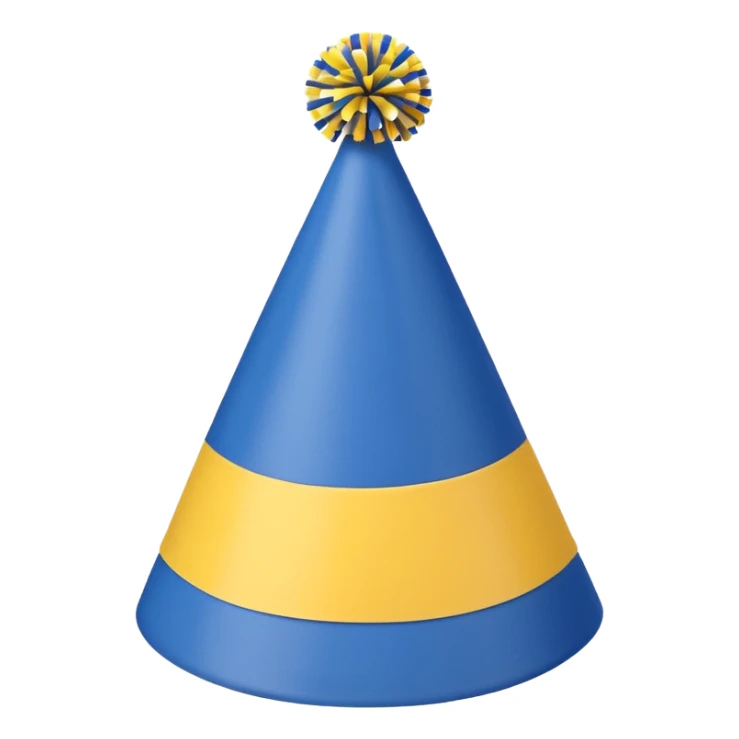 simple birthday hat, classic blue with yellow pompom sticker