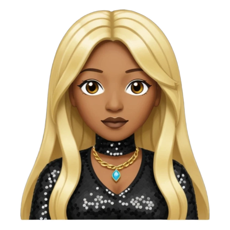 Coko from SWV with long blonde hair, black sequin outfit sticker