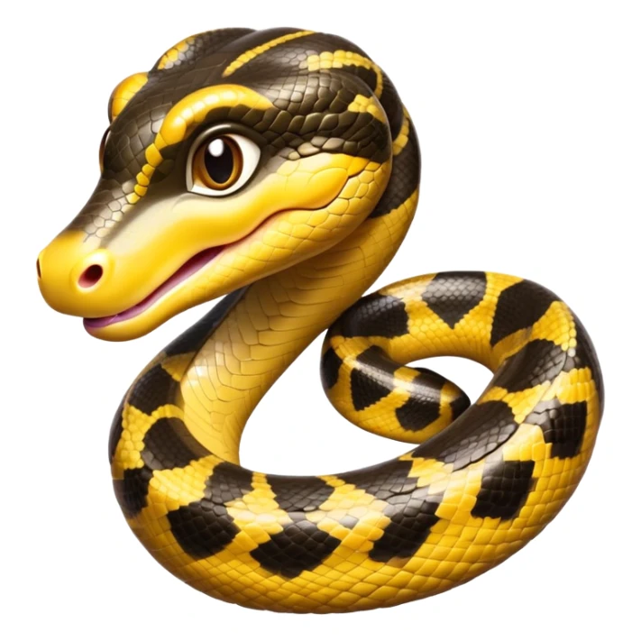 cinematic-cute-anaconda-portrait-emoji,-head-tilted-playfully-and-inquisitively,-with-a-sleek,-shimmering-body-adorned-with-detailed-scale-sriped patterns-and-round,-sparkling-eyes-full-of-wonder,-simplified-yet-irresistibly-adorable-features sticker