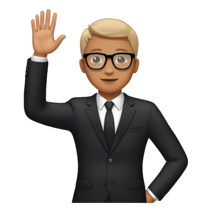 Man in black suit and glasses with his hand up sticker