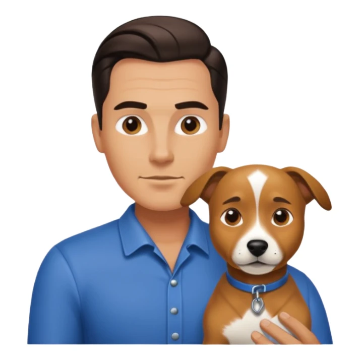 Guy with slick back hair with a dog sticker