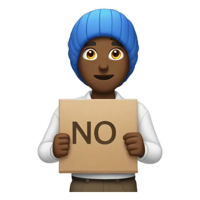 Man holding sign that says No sticker