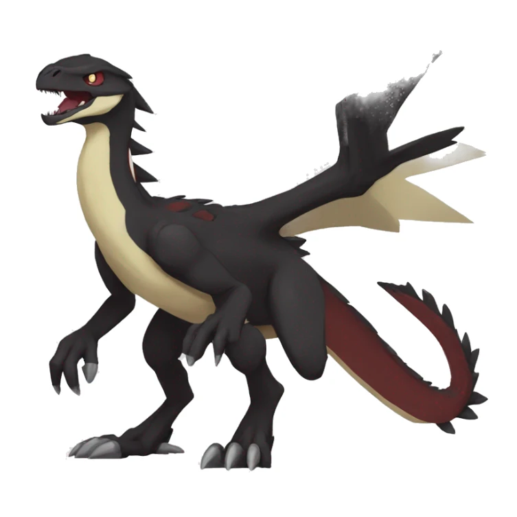 Cool Edgy Black Digimon-Fakemon-Raptor-Reptile with beige belly and maroon-colored mane full body sticker