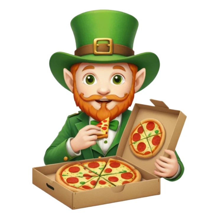 Leprechaun eating a box of pizza sticker
